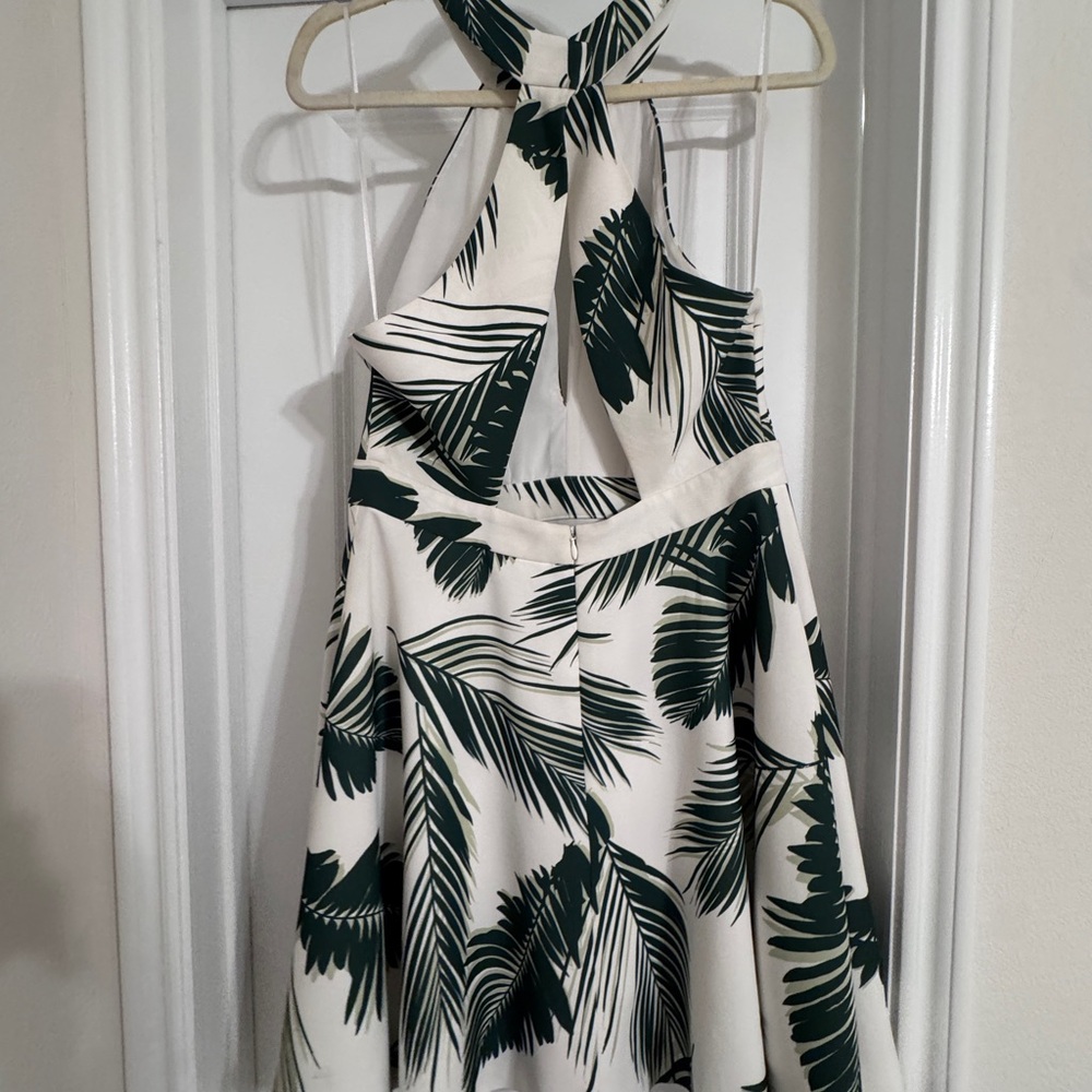 Trendy Boutique Leafy Asymmetrical Dress in Green and Cream